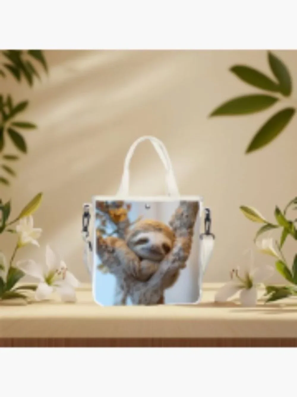 Sloth Print Canvas Crossbody Sling Bag with Adjustable Strap